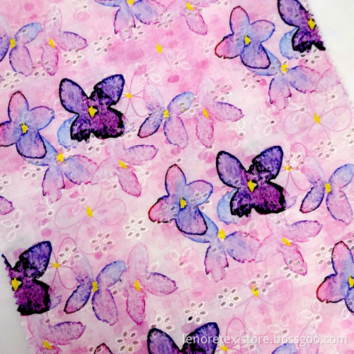 Woven Printed Cotton Poplin Cutwork Eyelet Embroidery Fabric